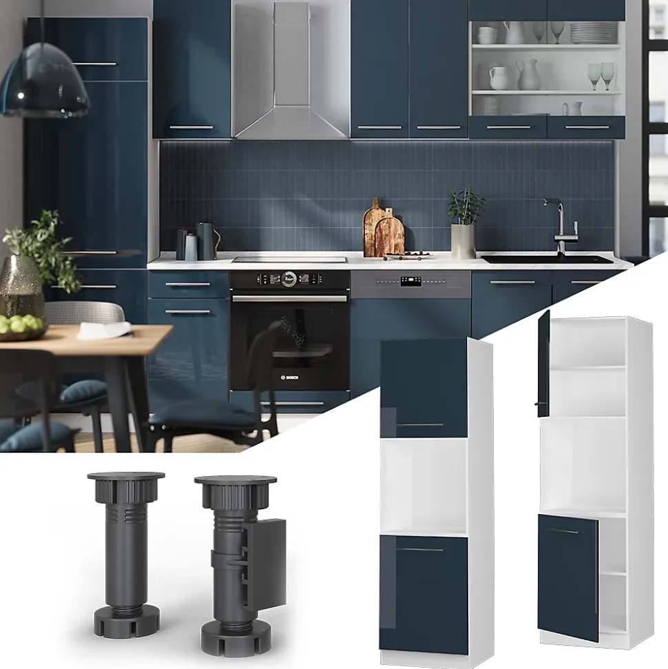 Vicco Meuble pour four Bleu foncé brillant 60cm avec étagères ouvertes