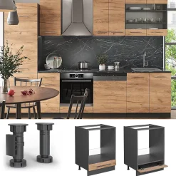 Vicco Meuble pour four Chêne de force doré 60cm , PT Marbre