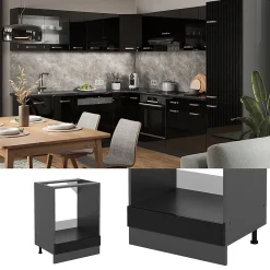 Vicco Meuble pour four Noir Haute brillance 60cm , PT Chêne