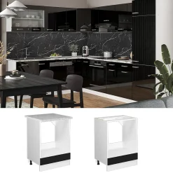 Vicco Meuble pour four Noir Haute brillance 60cm sans PT