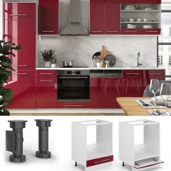 Vicco Meuble pour four Rouge bordeaux Haute brillance 60cm , PT Anthracite
