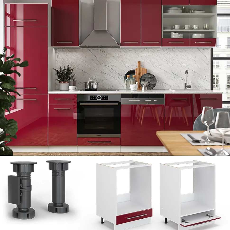 Vicco Meuble pour four Rouge bordeaux Haute brillance 60cm , PT Anthracite