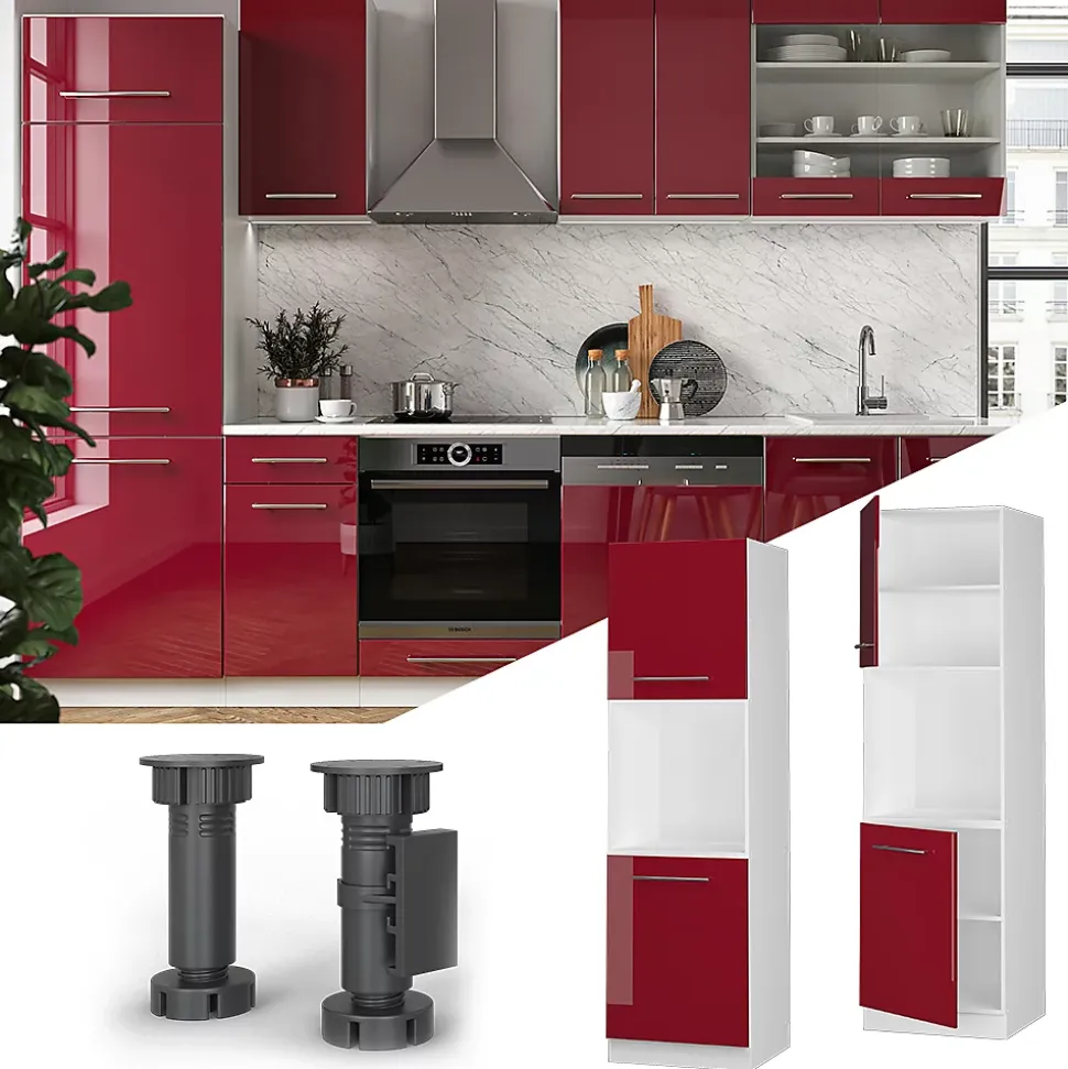 Vicco Meuble pour four Rouge bordeaux Haute brillance 60cm avec étagères ouvertes