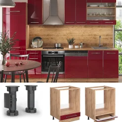 Vicco Meuble pour four Rouge bordeaux Haute brillance 60cm sans PT