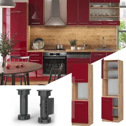 Vicco Meuble pour four Rouge bordeaux Haute brillance 60cm ouvert