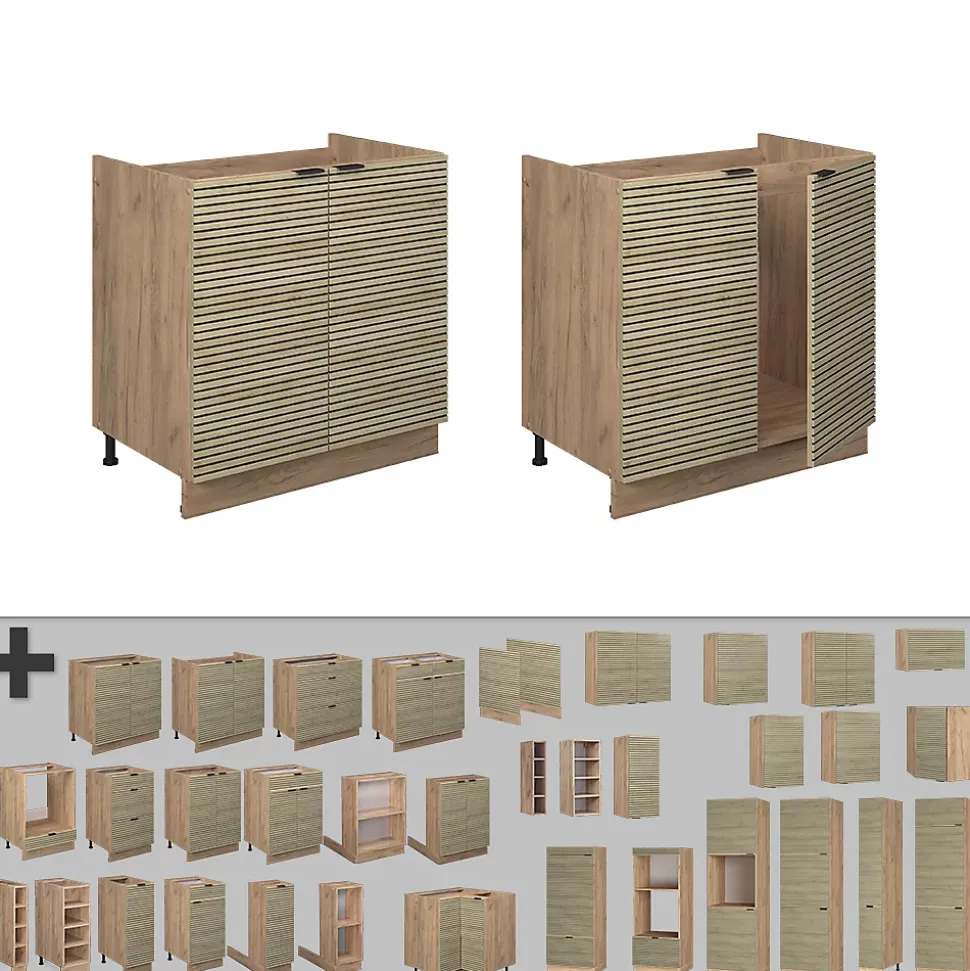 Vicco Meuble sous évier Panneau en chêne 80cm , PT Anthracite