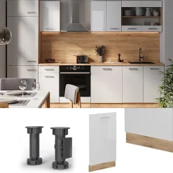 Vicco Panneau de lave-vaisselle Blanc Haute brillance 45cm , PT Chêne