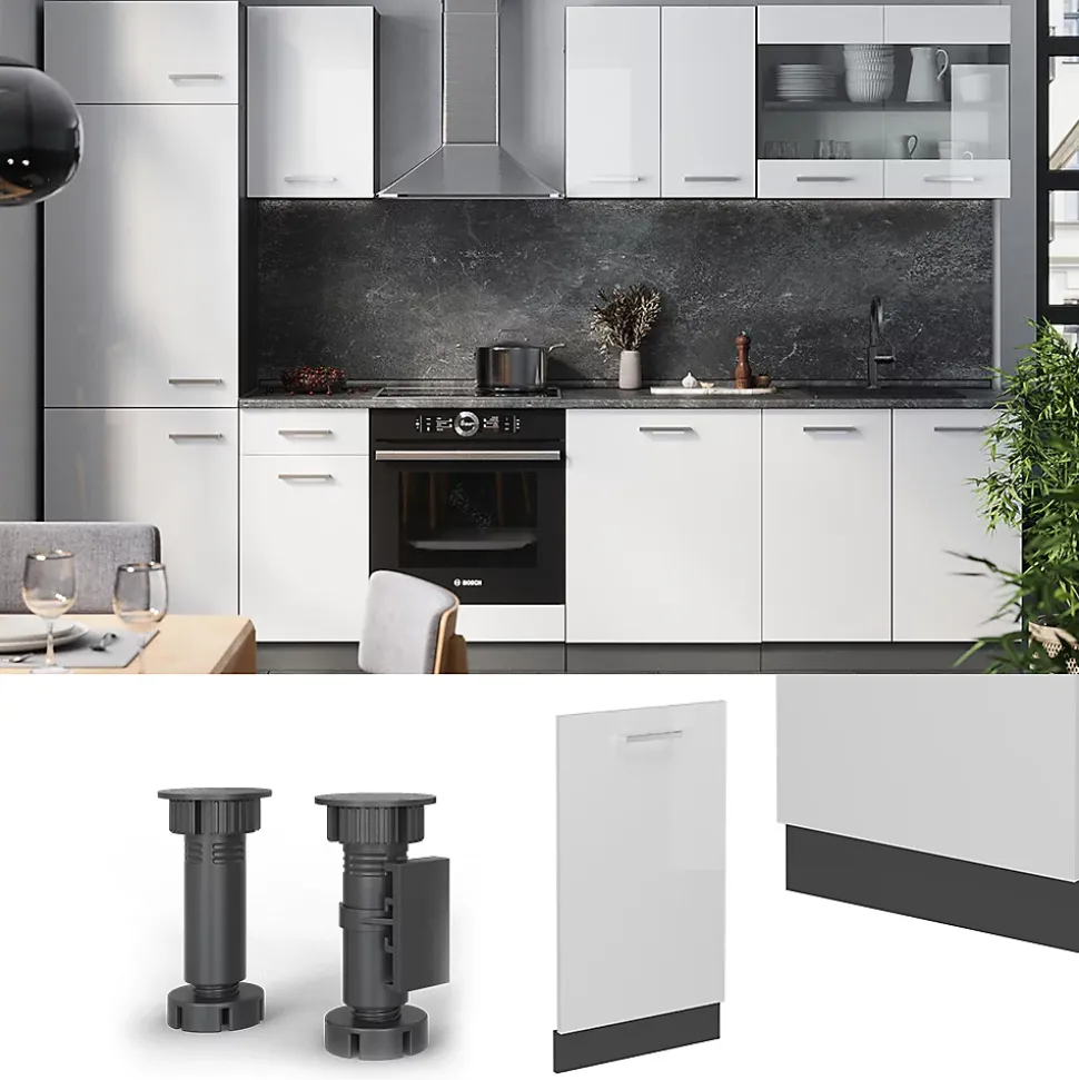 Vicco Panneau de lave-vaisselle Blanc Haute brillance 45cm , PT Marbre