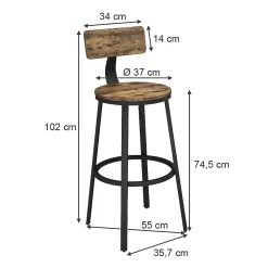 Vicco Tabouret de bar Chêne rustique 34x102cm 2 pièces