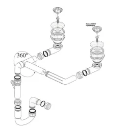 Vidage 2 bacs écoulement libre pour évier sans trop plein - Siphon gain de place