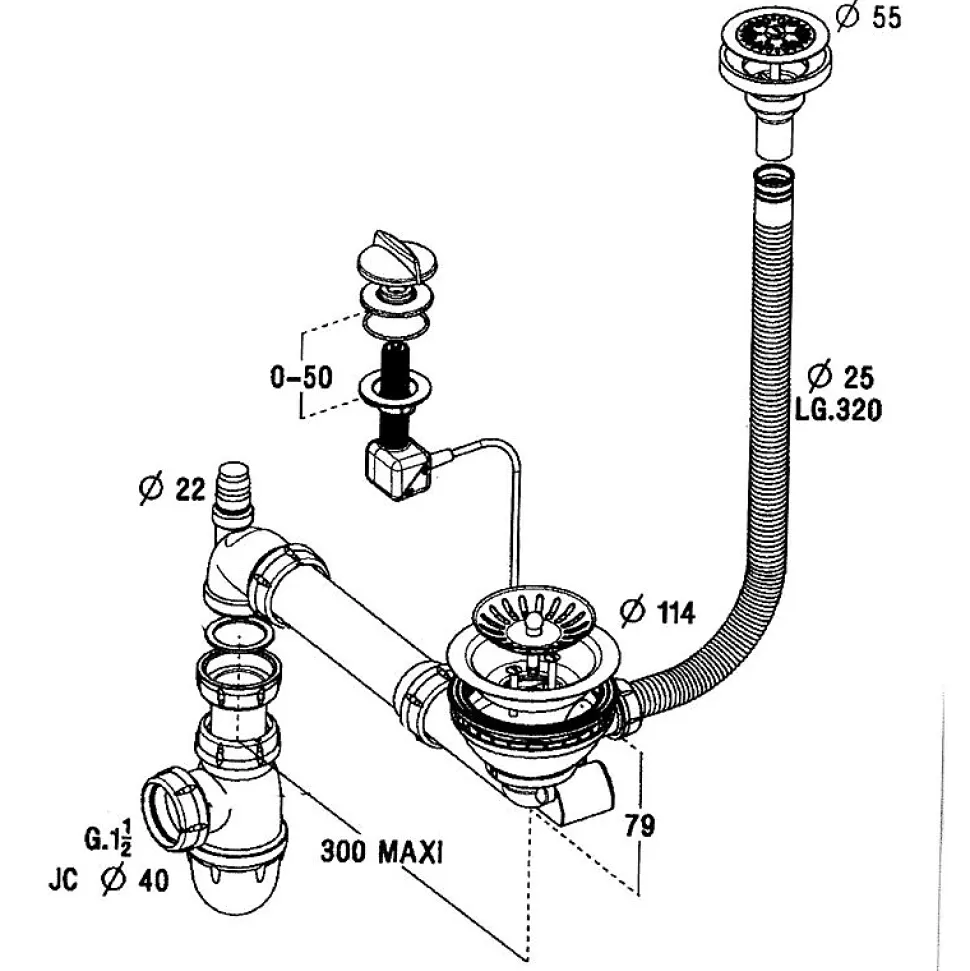 Vidage automatique 1 bac CUIPD269 / CUIPD017 pour évier V&B SUBWAY PURE - Siphon gain de place
