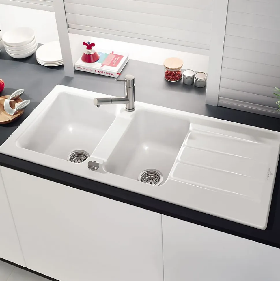 Vidage automatique 2 bacs CUIPD243 pour évier Villeroy & Boch ARCHITECTURA - Siphon gain de place