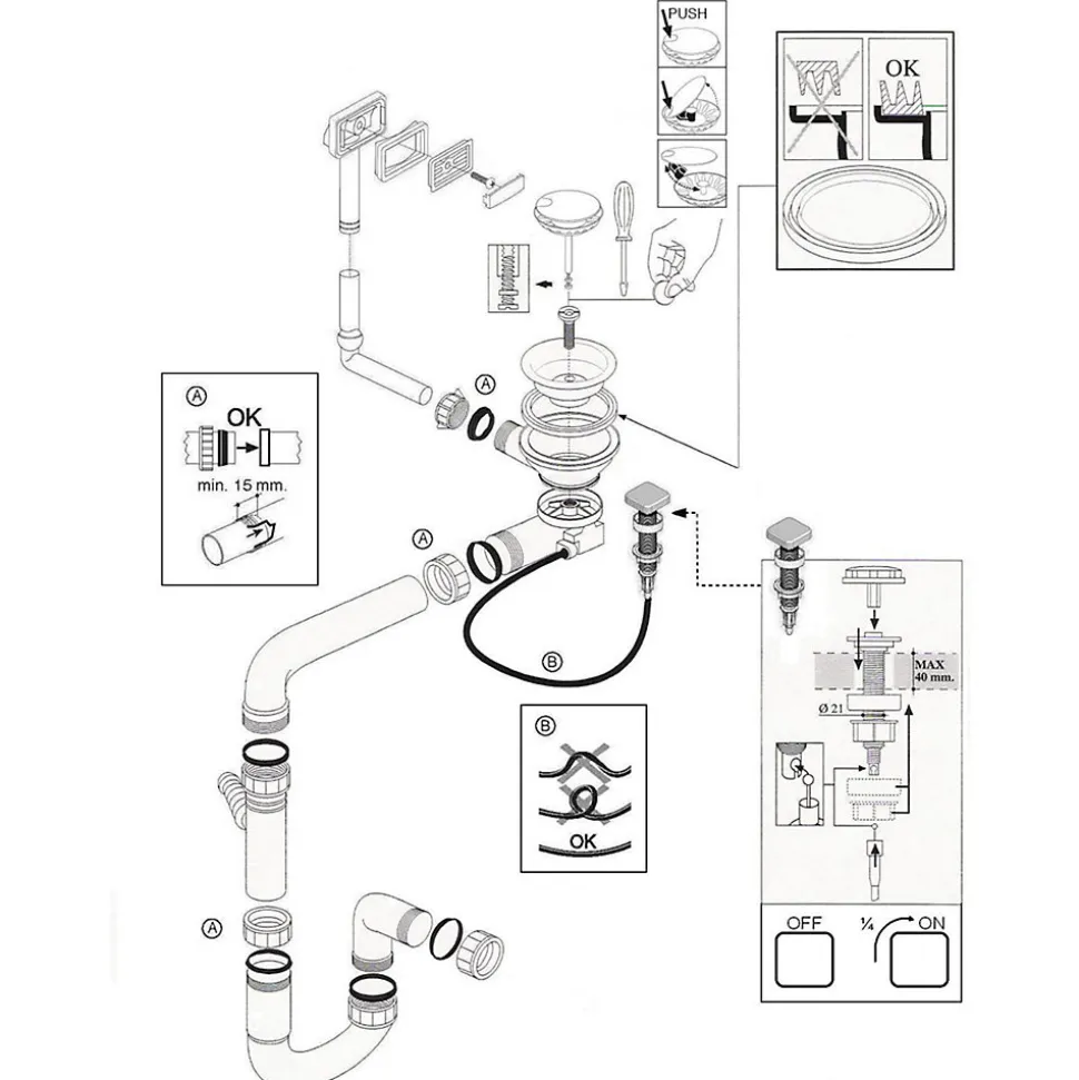Vidage automatique 1 grand bac CUIPD198 pour évier SystemCeram CLEYA - Siphon gain de place