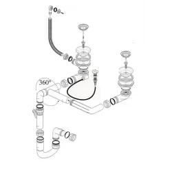 Vidage automatique gain de place CUIPD316 pour évier 2 bacs - Siphon gain de place