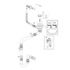 Vidage Bonde manuelle évier 1 bac granit résine HARMONIE chromé - Siphon gain de place