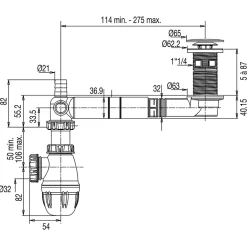 Vidage de lavabo universel avec tubulure extra-plate, siphon déporté, prises Valentin