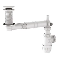 Vidage de lavabo universel avec tubulure extra-plate, siphon déporté, prises Valentin