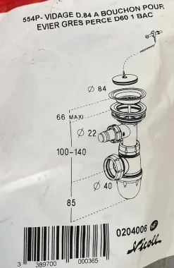 Vidage d'évier 1 bac avec bouchon - Blanc