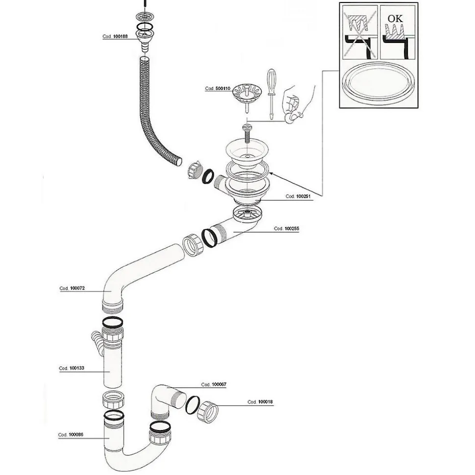 Vidage manuel 1 bac CUIPD366 pour évier Emeraude - Siphon gain de place