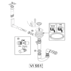 Vidage manuel 1 bac CUIPD673-D évier résine et granit - Siphon gain de place