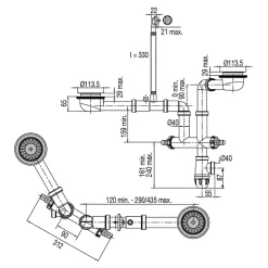 Vidage évier 2 cuves VALENTIN 90 mm avec trop plein