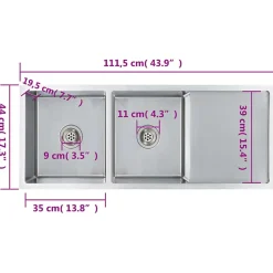 vidaXL Evier de Cuisine Fait à la Main Evier Rectangulaire Evier Encastré évier à Vasque Intérieur Résistant Maison Robuste 145081