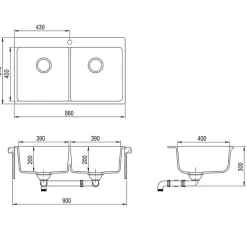 vidaXL évier de Cuisine Encastrable à 2 Bacs en Granite Noir Lave-main Lavabo 141675