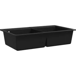 vidaXL évier de Cuisine Encastrable à 2 Bacs en Granite Noir Lave-main Lavabo 141675
