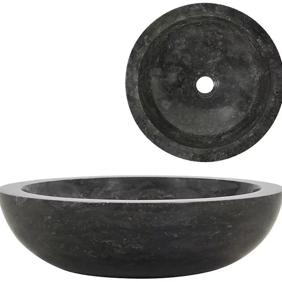 vidaXL évier Marbre Noir Pierre Naturelle Lave-Mains Lavabo Salle de Bain 142774