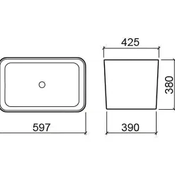 Vidoir bac a laver 59,7x42x5 grande hauteur 38cm céramique traditionnelle SANINDUSA Tribo 60 à poser sur plan blanc