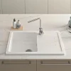 Évier 1 bac 1 égouttoir à droite non réversible à encastrer par dessus 85,7x50cm H 21,5cm grès SANINDUSA Reno XS blanc avec vidage