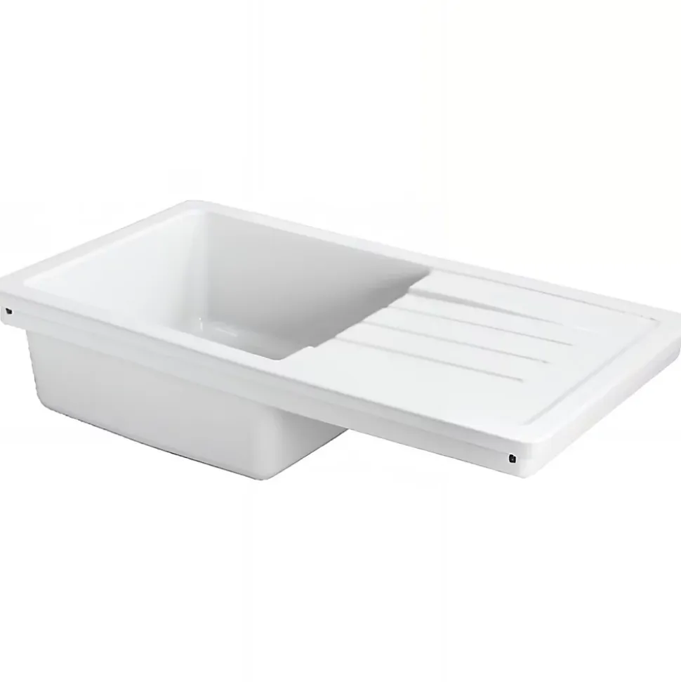 Évier 1 bac 1 égouttoir à droite non réversible à encastrer par dessus 85,7x50cm H 21,5cm grès SANINDUSA Reno XS blanc avec vidage