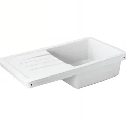 Évier 1 bac 1 égouttoir à gauche non réversible à encastrer par dessus 85,7x50cm H 21,5cm grès SANINDUSA Reno XS blanc avec vidage