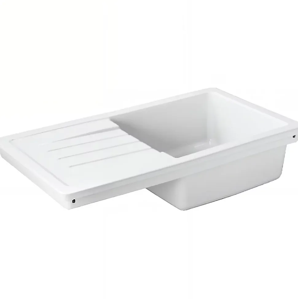 Évier 1 bac 1 égouttoir à gauche non réversible à encastrer par dessus 85,7x50cm H 21,5cm grès SANINDUSA Reno XS blanc avec vidage