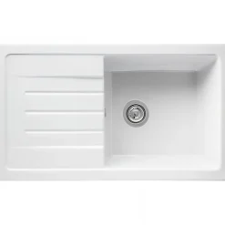 Évier 1 bac 1 égouttoir à gauche non réversible à encastrer par dessus 85,7x50cm H 21,5cm grès SANINDUSA Reno XS blanc avec vidage