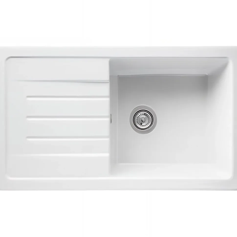 Évier 1 bac 1 égouttoir à gauche non réversible à encastrer par dessus 85,7x50cm H 21,5cm grès SANINDUSA Reno XS blanc avec vidage