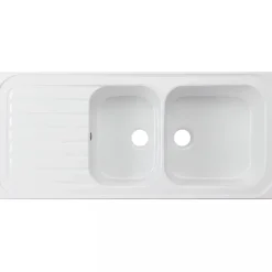 Évier 2 bacs 1 égouttoir à encastrer par dessus céramique SANINDUSA TROIA 112,5x50 hauteur 21,5cm avec trop-plein blanc