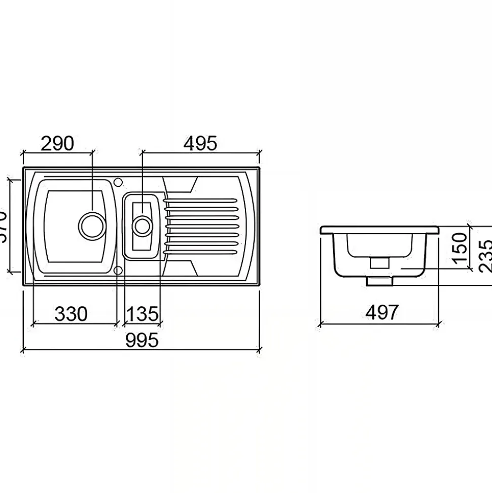 Évier 2 bacs 1 égouttoir à encastrer par dessus 99,5x49,7cm hauteur 23,5cm céramique SANINDUSA Lusitano blanc