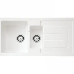 Évier 2 bacs 1 égouttoir à encastrer par dessus 100x50cm hauteur 21cm céramique SANINDUSA Reno blanc (vidage non inclus)