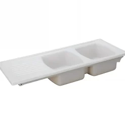Évier 2 bacs 1 égouttoir à encastrer par dessus 120,5x50cm hauteur 22,2cm céramique SANINDUSA Lusitano blanc