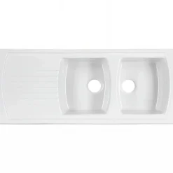 Évier 2 bacs 1 égouttoir à encastrer par dessus 120,5x50cm hauteur 22,2cm céramique SANINDUSA Lusitano blanc