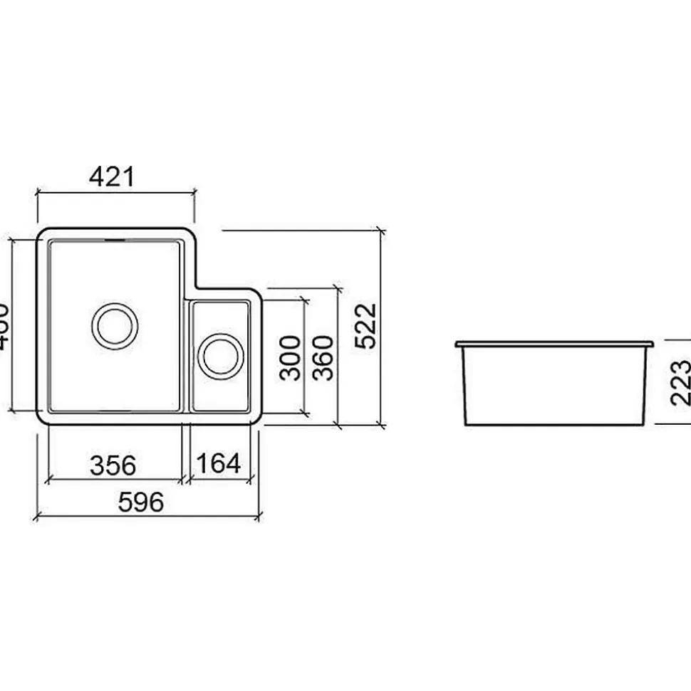 Évier 2 bacs décalés à encastrer par dessus 69,6x52,2cm hauteur 22,3cm céramique SANINDUSA Valet blanc livré avec vidage