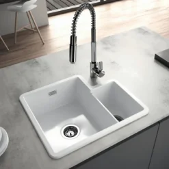 Évier 2 bacs décalés à encastrer par dessus 69,6x52,2cm hauteur 22,3cm céramique SANINDUSA Valet blanc (vidage non inclus)