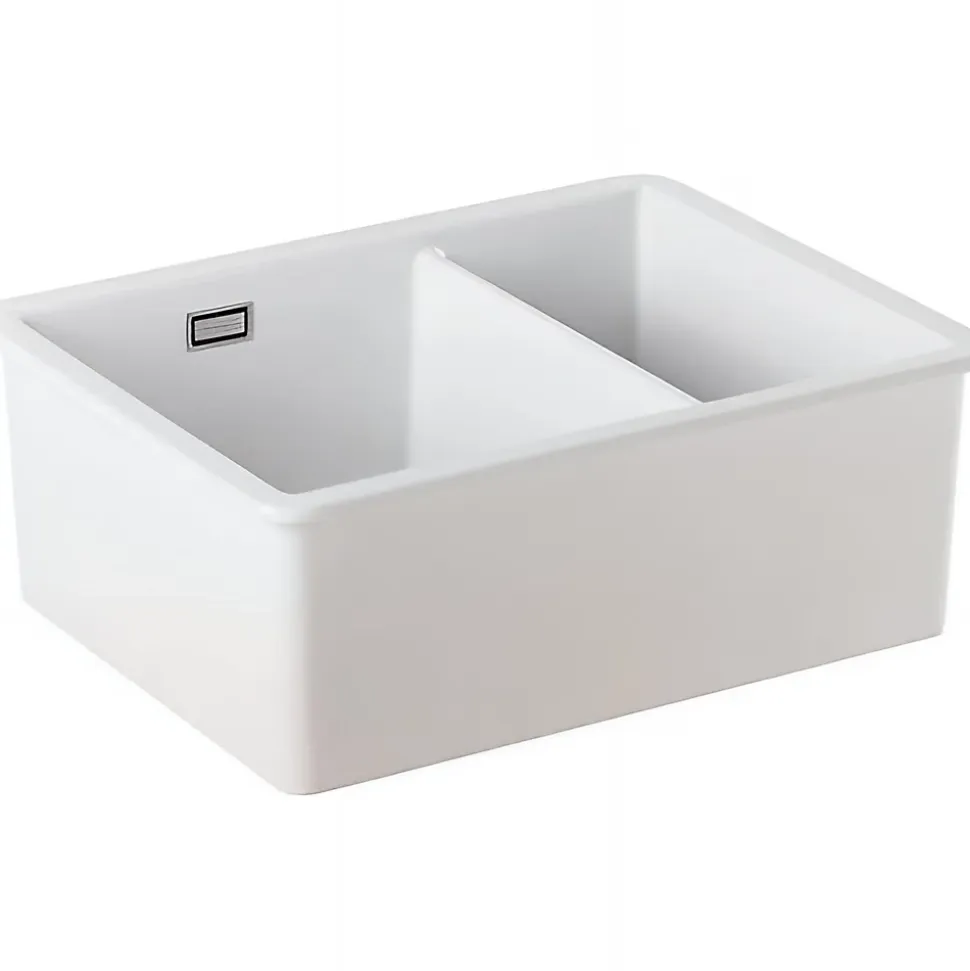 Évier 2 bacs séparés par une cloison à encastrer 59,5x46cm hauteur 22cm céramique SANINDUSA Valet blanc livré avec vidage