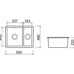 Évier 2 bacs séparés par une cloison à encastrer 59,5x46cm hauteur 22cm céramique SANINDUSA Valet blanc livré avec vidage