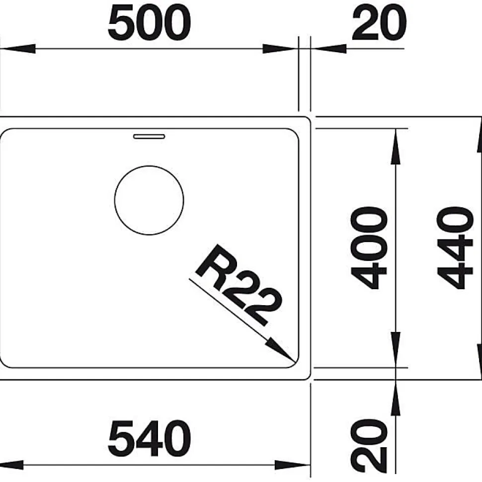 Évier - Blanco - Andano 500 U - Acier inoxydable brillant - Grand volume - Facile d'entretien