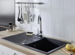 Évier à encastrer 1 cuve et égouttoir en résine noir mat Ising Cooke & Lewis