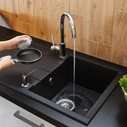 Évier à encastrer 1 cuve et égouttoir en résine noir mat Ising Cooke & Lewis