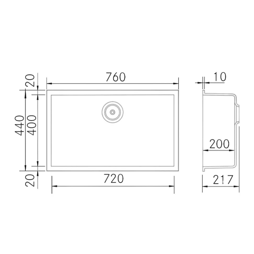 Évier à encastrer 1 Cuve 72x40x20cm - Quartz Noir Mat - Kera SE FRÉCAN