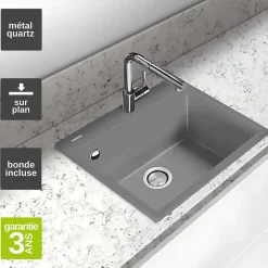 Évier à encastrer 1 Cuve 69x40x20cm - Quartz Titanium - Quadra SE FRÉCAN